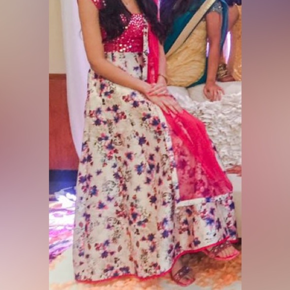 Ethnic Indian Wear Pink and blue Floral Anarkali Dress